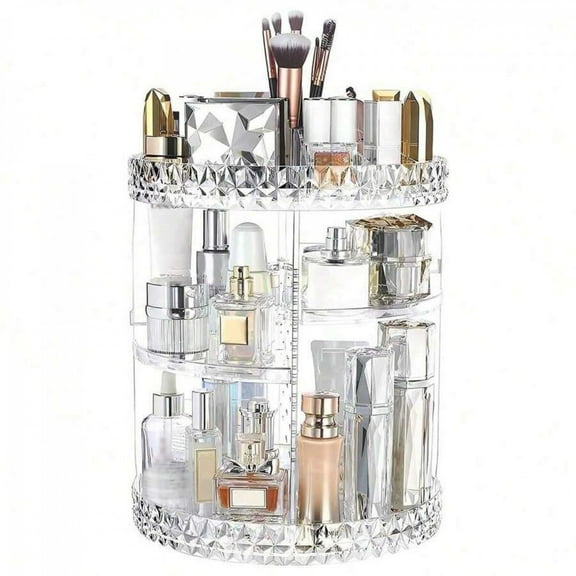 Rotating Makeup Organizer, 360 ° Spinning Skincare Organizers, Bathroom Organizer, DIY Adjustable Bathroom Makeup Carousel Holder Rack,Medium, Clear