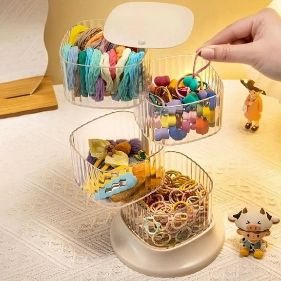 "Rotating Makeup Organizer 6-Tier Jewelry & Cosmetic Storage Tower" 5 Layers Round Transparent White