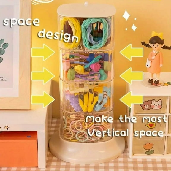 "Rotating Makeup Organizer 6-Tier Jewelry & Cosmetic Storage Tower" 5 Layers Round Transparent White