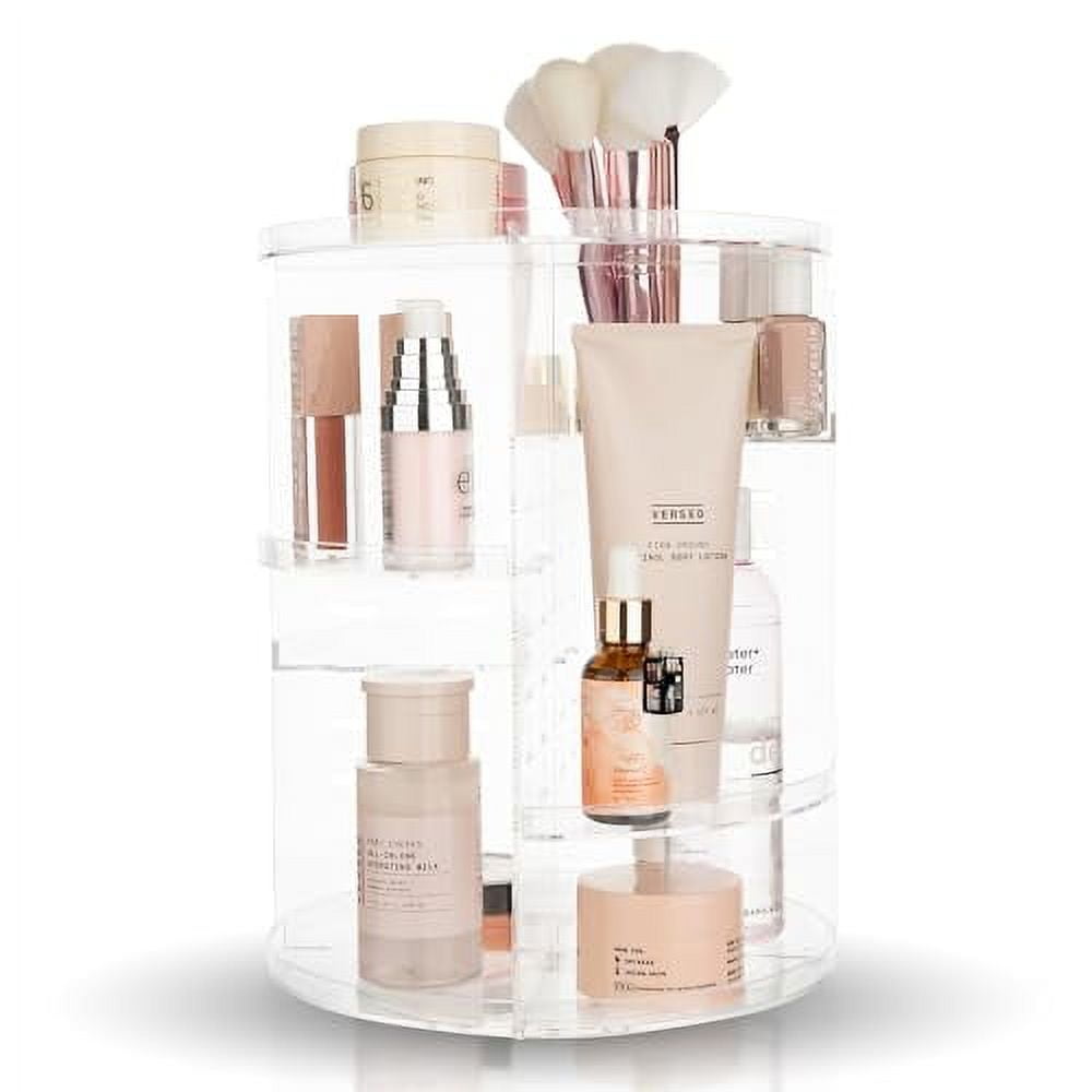 Rotating Makeup Organizer Adjustable Shelf Height and Fully Rotatable
