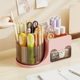 thumbnail image 1 of Rotating Makeup Organizer, Clear Plastic Storage Box with 3 Drawers for Cosmetics Lipstick Brushes, Desktop Organizer for Vanity Desk Stationery Pen Holder, 1 of 5