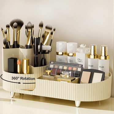 Rotating Makeup Organizer, Cosmetic Makeup Storage Organizer, Large Spinning Makeup Skincare Organizer, Countertop Makeup Perfume Organizer, Lotions Display Case (Ivory)