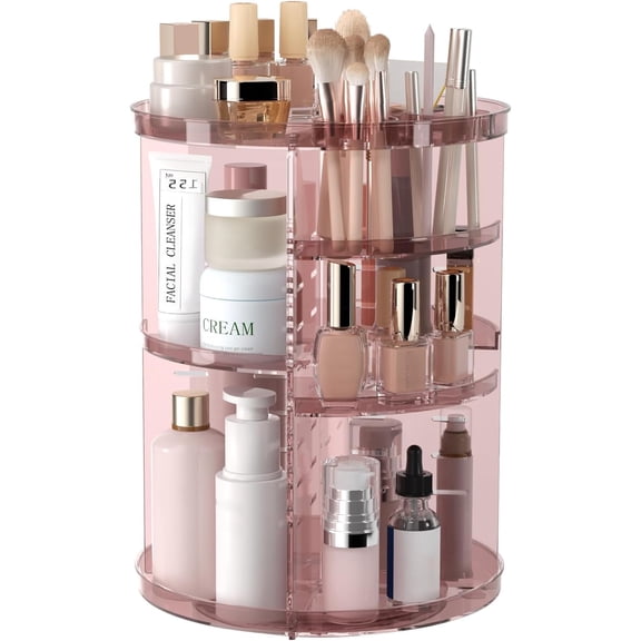 Rotating Makeup Organizer, DIY 8 Adjustable Layers 360 Spinning Skincare Organizers, Makeup Storage Carousel Tower with Brush Holder & Perfume Trays, Cosmetic Display Case for Vanity Bathroom