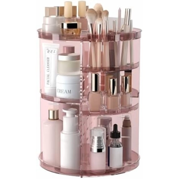 Rotating Makeup Organizer, DIY 8 Adjustable Layers 360 Spinning Skincare Organizers, Makeup Storage Carousel Tower with Brush Holder & Perfume Trays, Cosmetic Display Case for Vanity Bathroom