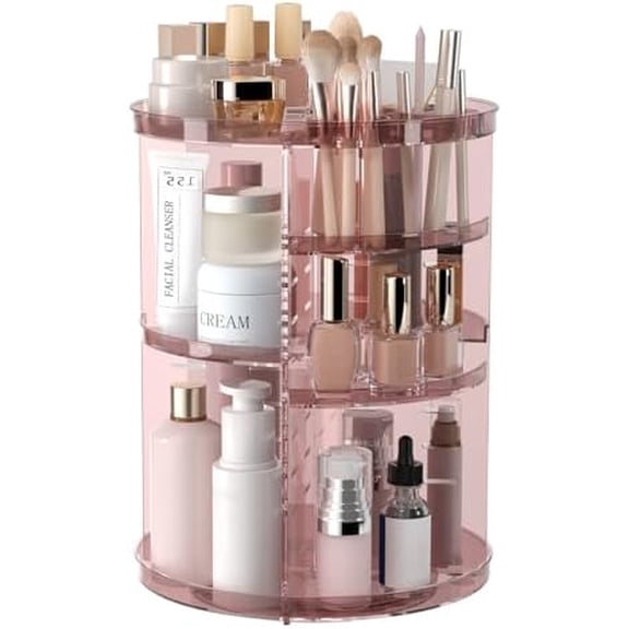 Rotating Makeup Organizer, DIY 8 Adjustable Layers 360 Spinning Skincare Organizers, Makeup Storage Carousel Tower with Brush Holder & Perfume Trays, Cosmetic Display Case for Vanity Bathroom