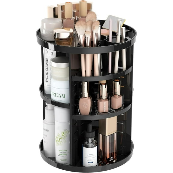 Rotating Makeup Organizer, DIY 8 Adjustable Layers Spinning Skincare Organizer, Cosmetic Display Case with Brush Holder Perfume Tray, Multi-Function Storage Carousel for Vanity Bathroom Countertop