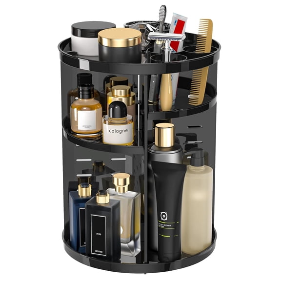 Rotating Makeup Organizer, DIY 8 Adjustable Layers Spinning Skincare Storage, Cosmetic Display Case with Brush Holder and Perfume Tray, Multi-Function Vanity Bathroom Countertop Organizer