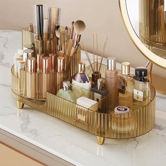 Rotating Makeup Organizer for , Large Capacity Display Case, Clear Countertop Beauty Storage Holder for Skincare, Brush Eyeshadow Lipstick, Counter Desk,