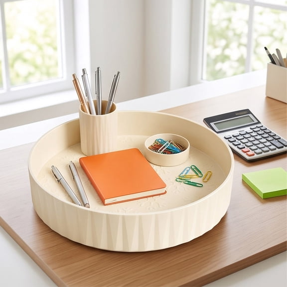 Rotating Makeup Organizer Tray, 8.3 Inch Round Spinning Cosmetic Storage Turntable, Vertical Ribbed Clear Plastic Lazy Susan Organizer, 360‑Degree Spin Countertop Caddy for Vanity, Bathroom,Lipsticks
