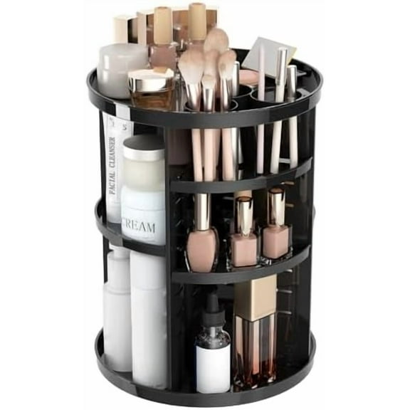 Rotating Makeup Organizer for Vanity, 360 Spinning Skincare Organizers with Adjustable Trays, Make Up Desk Storage Carousel Rack, Cosmetic Display Cases for Dresser Bathroom Countertop