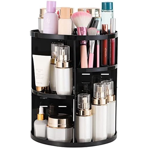 Rotating Makeup Organizer for Vanity,Adjustable Spinning Organizer and Make up Organizers for Counter,Lazy Susan Bathroom Organizer for Beauty Product, Care,Perfume Organizer,Black