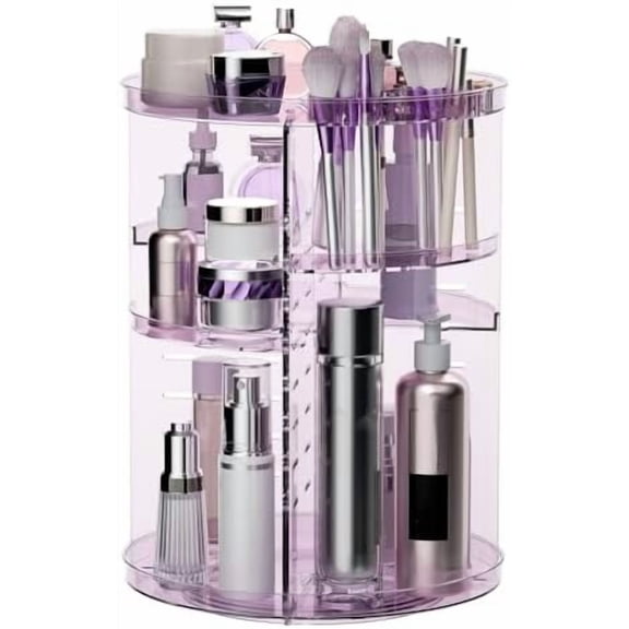 Rotating Makeup Organizer for Vanity, DIY Adjustable Tray Spinning Skincare Organizers Countertop, Cosmetic Display Case with Perfume Tray Brush Holder, Bathroom Desk Corner Storage Carousel Rack