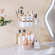 Rotating Makeup Organizer for Vanity 2 Tier, Delamu Skincare Make up Storage Perfume Cosmetic Dresser Organizer Countertop 360 Spinning, Clear