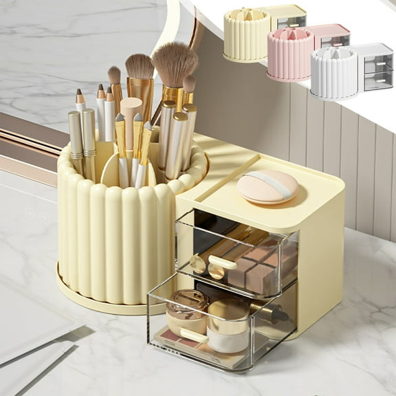 Rotating Makeup Vanity Organizer, Large Bathroom Storage, Stackable Compartments + Adjustable Shelf, Modern Glass Design, for Spa Routines, Organized Makeup Caddy, Countertop Aesthetic, Blahzhy