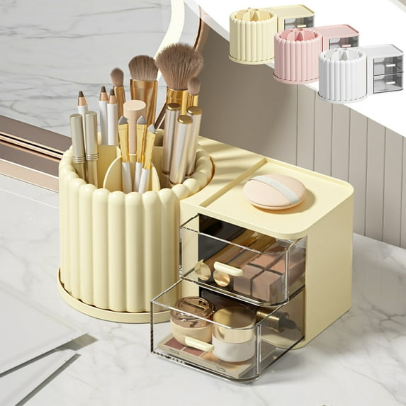 Rotating Makeup Vanity Organizer, Large Bathroom Storage, Stackable Compartments + Adjustable Shelf, Modern Glass Design, for Spa Routines, Organized Makeup Caddy, Countertop Aesthetic, Blahzhy