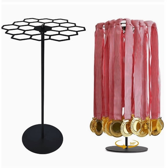 Rotating Medal Display Stand Metal Trophy Holder, Desktop Organizer Rack For Awards Pins And Collectibles, 360 Degree Rotating Showcase For Home Office Decoration And Storage