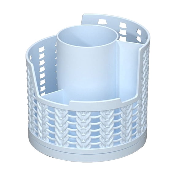 Rotating Mesh Desk Organizer, Round Spinning Pen & Candy Holder with 4 Compartments, Multi-Functional Desktop Storage Caddy for Office, Art Supplies, Classroom & Home, Blue