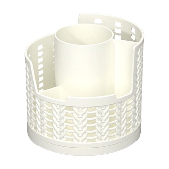 Rotating Mesh Desk Organizer, Round Spinning Pen & Candy Holder with 4 Compartments, Multi-Functional Desktop Storage Caddy for Office, Art Supplies, Classroom & Home, Beige