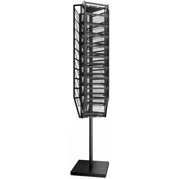 Rotating Mesh Magazine Rack Brochure Display Stand With 30 Pockets Commercial Public Place Literature Rack Pamphlet Document Holder Free Standing Organizers Black