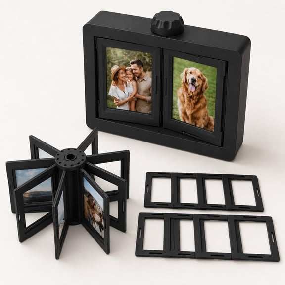 Rotating Mini Photo Album Frame, Memory Picture Carousel for Desk, Personalized Couple Gift for Anniversary, Birthday & Home Decor