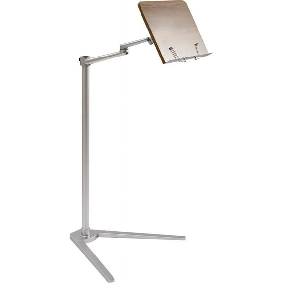 Rotating Mobile Book Stand Liftted Vertical Tablet Stand Lectern Stand Wooden Pad Hands-Free Tablet Stand with Metal Support and 2 Spring Clips