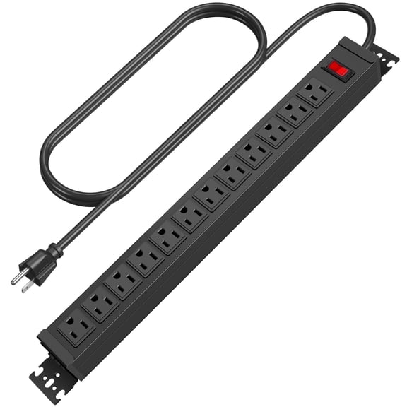 VILONG Rotating Mountable Power Strip, 12 Outlet Wall Mount Surge Protector, Metal Heavy Duty and Versatile Outlet Strip,Sturdy and Durable, 6ft Power Cord, Black