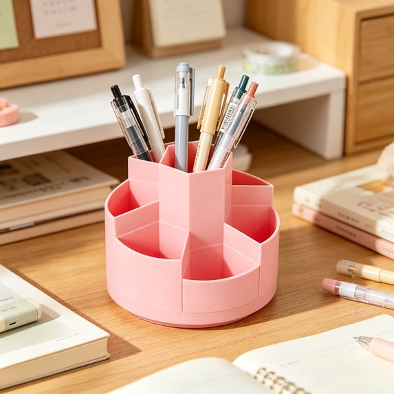 Rotating Multi Function Pen Holder, Multi Section Desktop Organizer for Campus Supplies, Fresh Style Study Accessory, Practical Dorm Room Gift for Campus