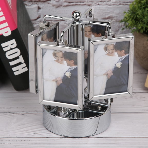 Rotating Music Box Picture Frame Decorative Metal Tabletop Display Centered Photo Holder 10 in x 6.3 in / 25.4 cm x 16 cm Fits 3x2 in Memories