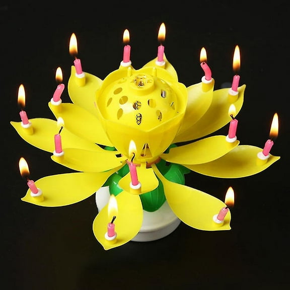 Rotating Music Lotus Cake Candle Birthday Party Magical Flower Blossom Candle
