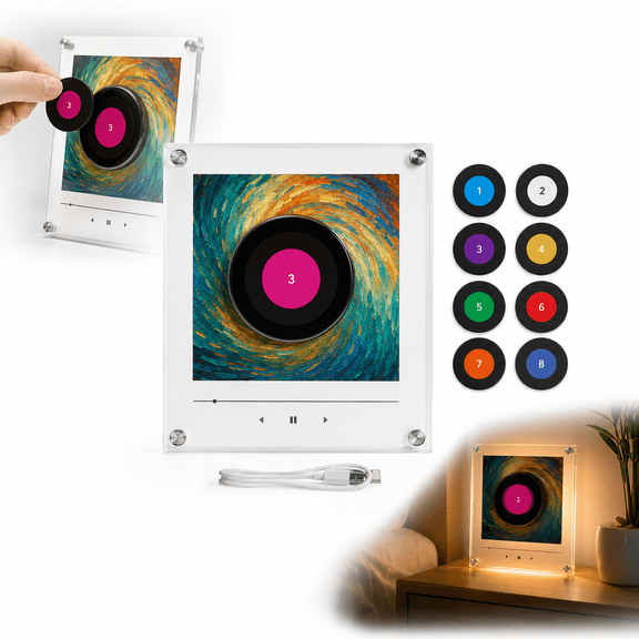 Rotating NFC Music Player Display with Light, 128 MB Custom Audio Storage, Type-C Rechargeable Acrylic Record Decor, No Music Included