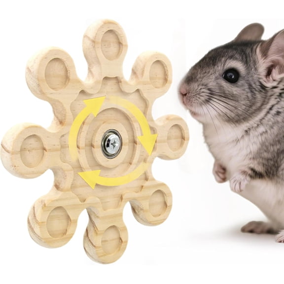 Rotating Natural Wood Chinchilla Chew Toys for Teeth, Interactive Enrichment Toys, Hanging Exercise Chinchilla Toys for Cage for Playtime, Spinner Cage Accessories Wheel (Snow)