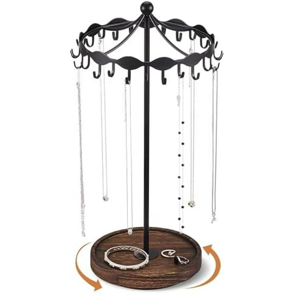 Rotating Necklace Holder Stand with Metal Hooks, Spinning Display ...