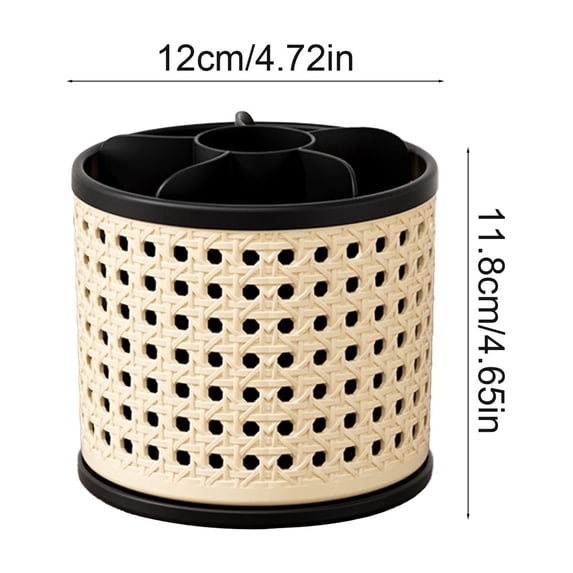 Rotating Organizer Rotating Organizer, Rattan Texture Makeup Brush Holder & Desk Organizer with Dividers, Spinning Storage Cup for Cosmetics, Pens, Vanity, Office Desktop - Makeup Brush Holder