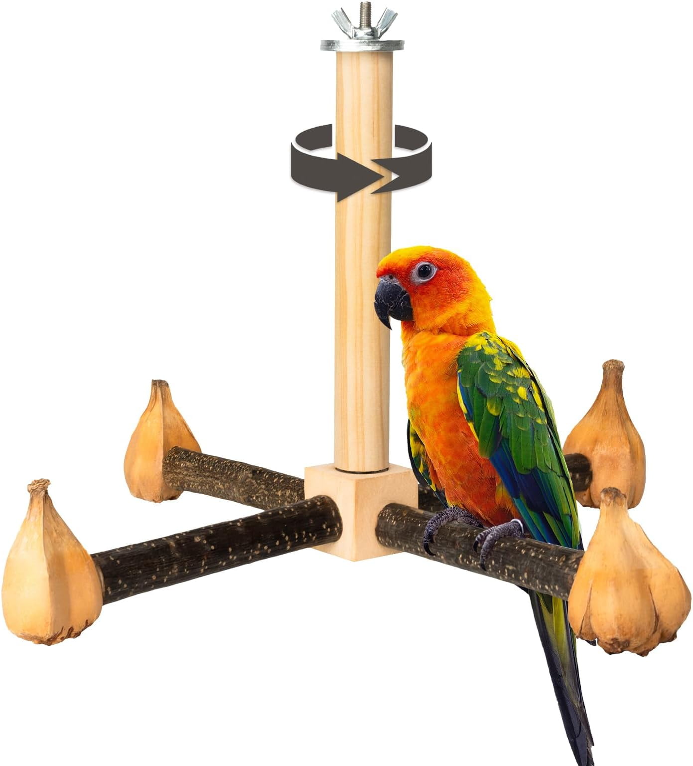 Picture of Rotating Parrot Perch with , Wooden Perch Stand for Small & Medium ...