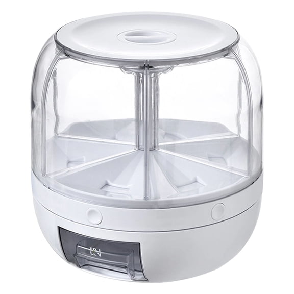 Rotating Partition Sealed Tank Storage Bucket, Candy Dispenser Gift Mini Gumball Vending Machine Grain Dispenser Snack Jelly Bean Holder Plastic Jar Container with Lid for Party Home(White,9x9x9")