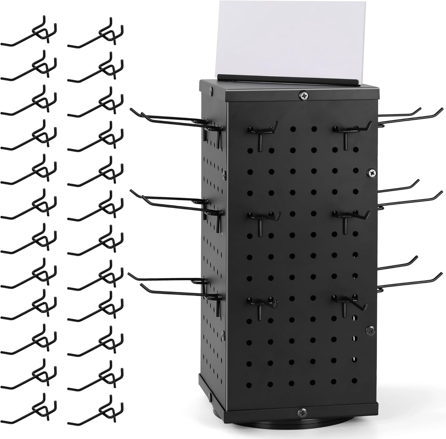 Rotating Pegboard Display Stand With 24 Hooks - Metal Spinning Peg ...