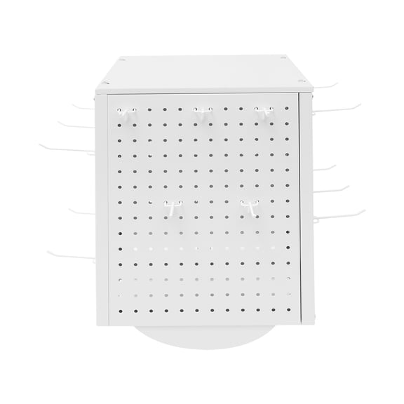 Rotating Pegboard Display Stand 4 Sided Spinning Peg Board Holder with 20 Hooks Modern Countertop Keychain Rack Craft Organizer for Retail Store Jewelry Earring (White)