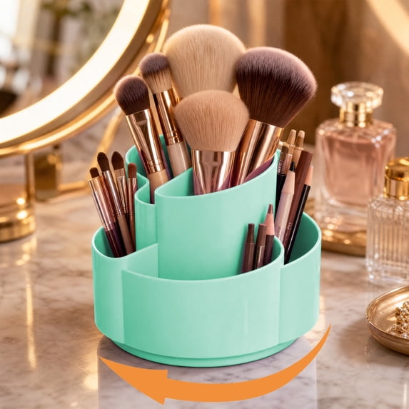 Rotating Pen Holder, 360 Degree Spinning Desk Organizer with 5 Compartments, Multi Storage Box for Office Supplies, Pencils, Markers, Scissors and Makeup Brushes, Compact Desktop Stationery Caddy