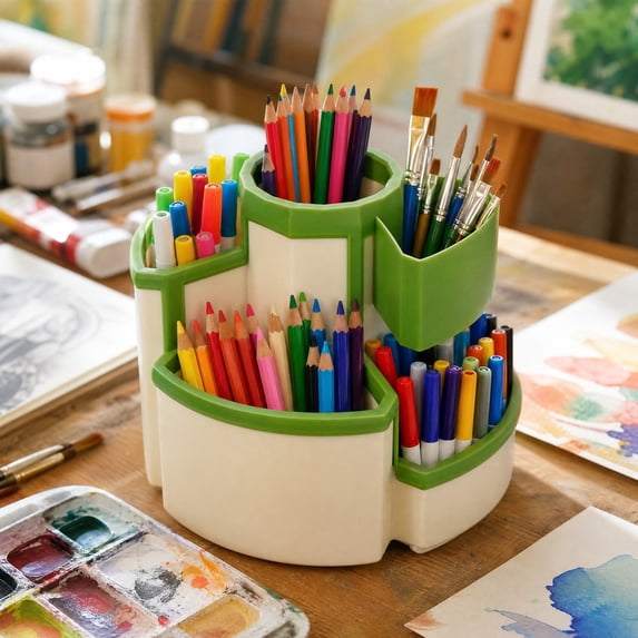 Rotating Pen Holder, 360 Degree Spinning Desk Organizer with Multiple Compartments, Compact Storage Caddy for Office Supplies, Pencils, Markers, and Small Desktop Essentials