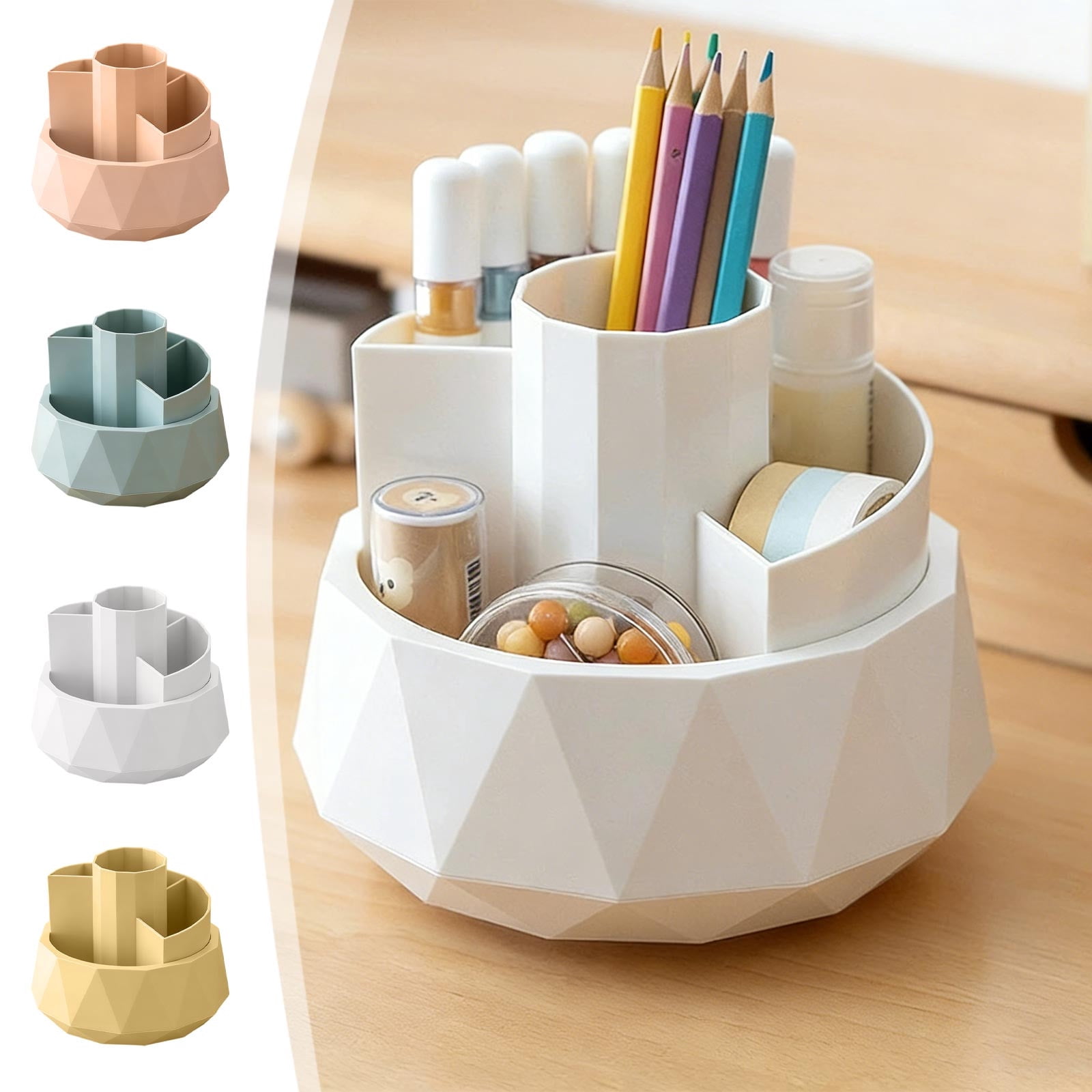 Pvc Stationery Rack Rotating Pen Holder Organizer | Large Capacity Plastic Desktop Storage ...