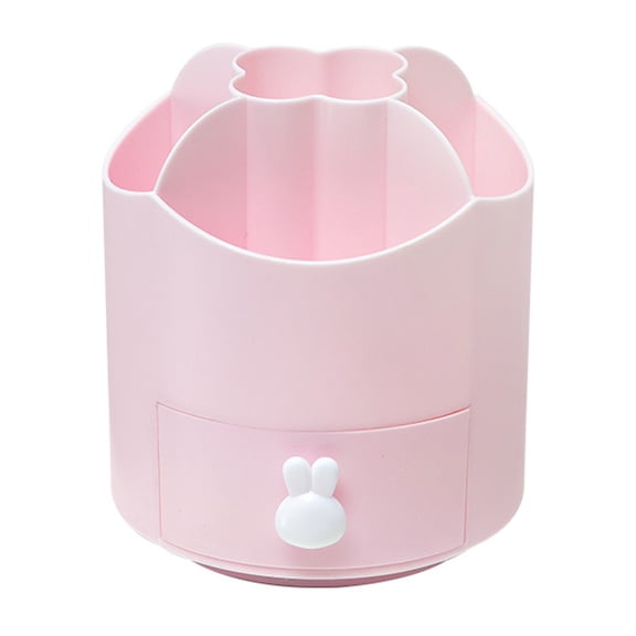Rotating Plastic Pen Organiser Tray with Drawer 5 Sections Desktop Pen Storage Container For Pencil Marker Makeup Tool