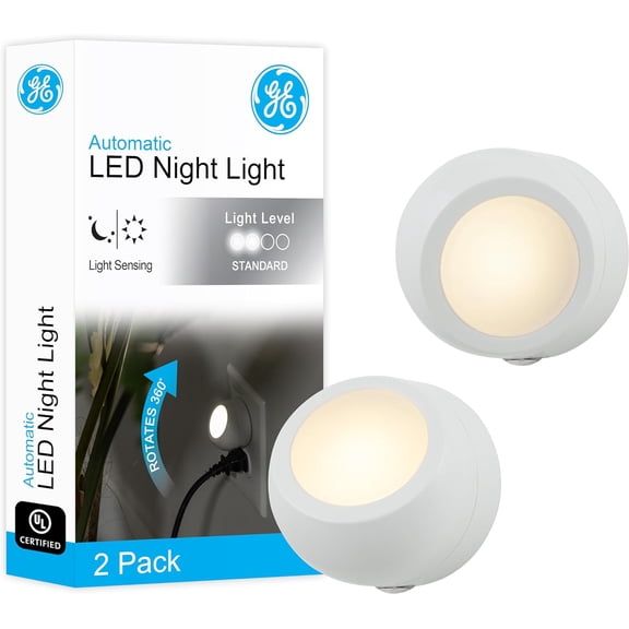 Rotating Plug in Night Light, Home Decor, Apartment Essentials, LED Lights for Bedroom, Ambient Lighting, Dusk to Dawn Sensor, Nightlight, Bathroom, Dorm Room, 2 Pack 31533