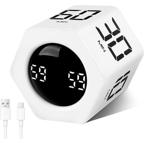 Rotating Pomodoro Timer 1 5 10 30 60 Min Preset, Hexagon ADHD Flip ProductivityTimer Tool Pause, Vibration, Mute, Adjustable Sound Alert for Work, Study, Back to School, Kitchen, White