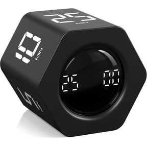 Rotating Pomodoro Timer 5, 25, 10 30,60 Mins Preset Stopwatch, Desk Flip ProductivityTimer, ADHD Tool Hexagon, Vibration/Mute/Alarm, for Work, Study, Back to School, Kitchen, Black