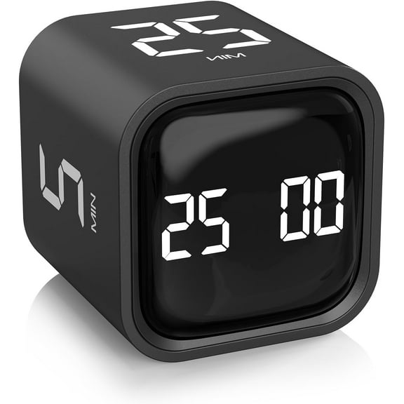 Rotating Pomodoro Timer 5, 25, 10 50 Minutes Preset, Desk Productivity Flip Timer for Work, Study, Kitchen,Black