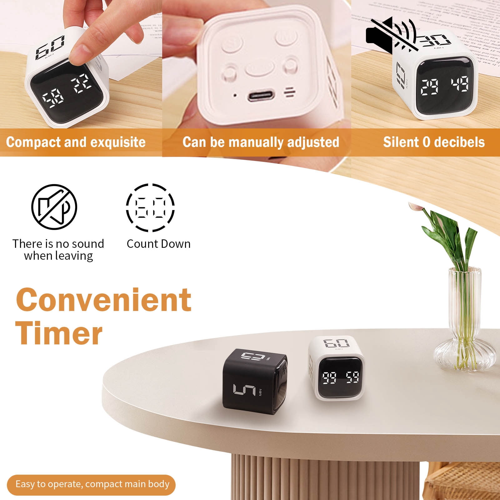 Rotating Pomodoro Timer 5, 25, 10 50 Minutes Preset, Desk Productivity ...