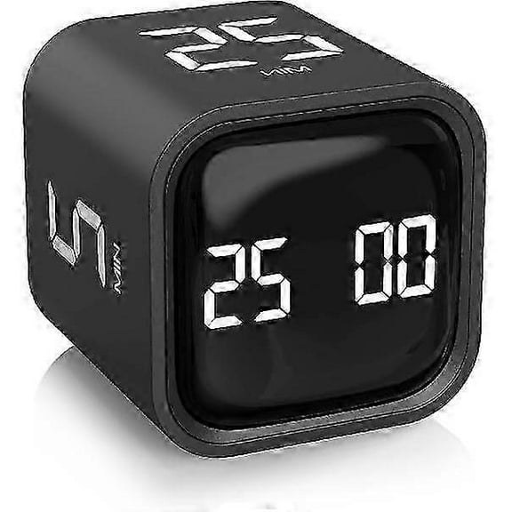 Rotating Pomodoro Timer 5, 25, 10 50 Minutes Preset, Desk Productivity Timer w/Gravity Sensor, Cube Timer, Vibration/High/Low Volume/Custom Modes