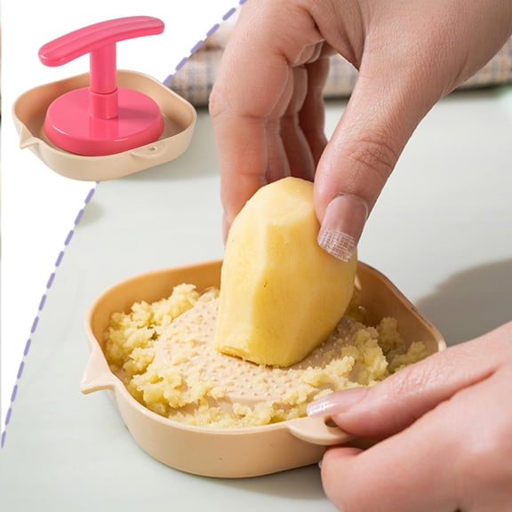 Rotating Press Garlic Grinder Magical Kitchen Tool, Multi-purpose Ginger Mincer Vegetable Chopper for Infant Food, Adjustable Thickness with V-Shaped Spout, Easy Clean Compact(Pink)