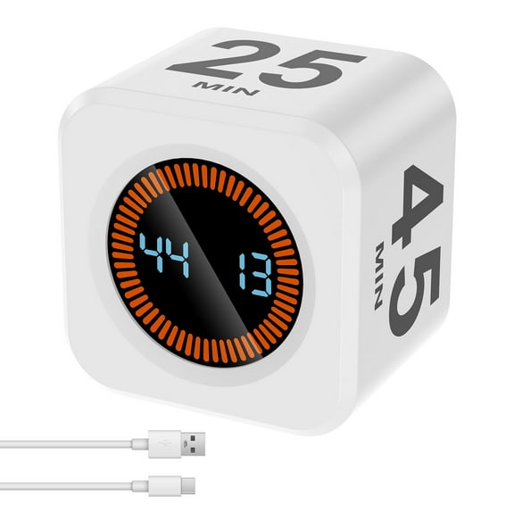 Rotating Productivity Timer Type C Charging Dual Timing Mode LED Desk Cube Timer for Work Study School Kitchen