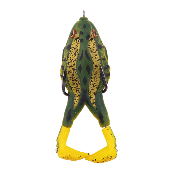 Rotating Propeller Frog Soft Bait 9cm 13.6g with Dual Hooks, 3D Lifelike Floating Topwater Lure for Bass Pike Fishing, Green Yellow(Dark green yellow)